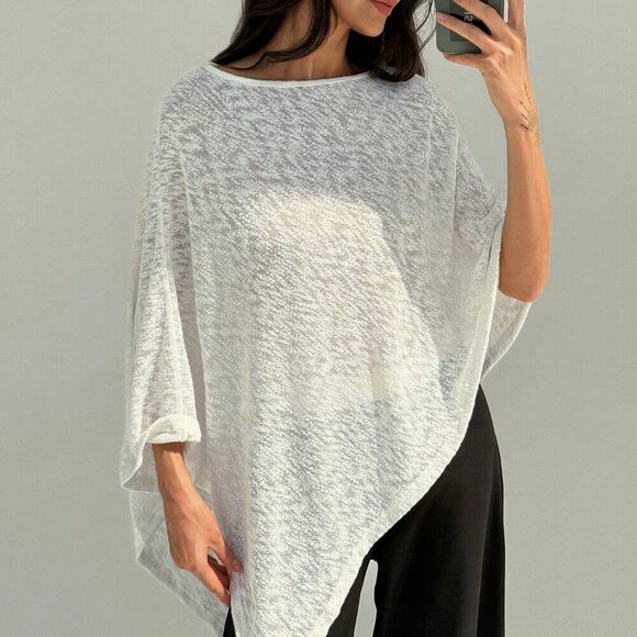 Casual Women's Elegant And Slim-Fit Asymmetrical Hem Plain Cape-Style Top - Picture 8 of 8